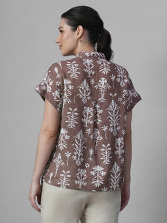 Women's Rust Tencel Linen Relax Fit Blouse