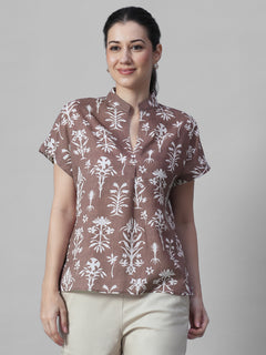 Women's Rust Tencel Linen Relax Fit Blouse