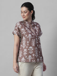 Women's Rust Tencel Linen Relax Fit Blouse