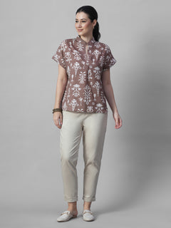Women's Rust Tencel Linen Relax Fit Blouse