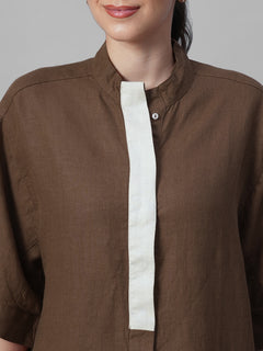 Women's Brown 100% Linen Boxy Fit Kurta