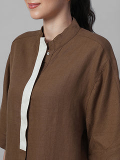 Women's Brown 100% Linen Boxy Fit Kurta