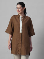 Women's Brown 100% Linen Boxy Fit Kurta