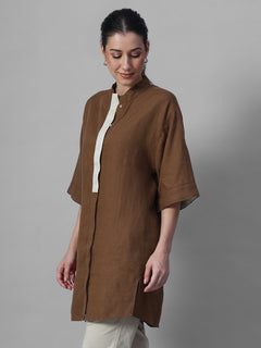 Women's Brown 100% Linen Boxy Fit Kurta