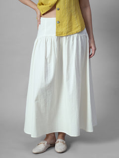 Women's Offwhite 100% Cotton Regular Fit Skirt