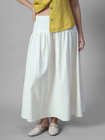Women's Offwhite 100% Cotton Regular Fit Skirt