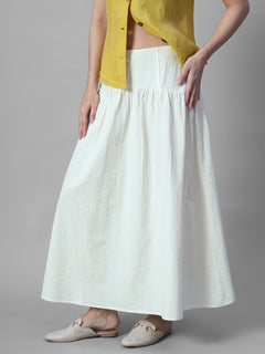 Women's Offwhite 100% Cotton Regular Fit Skirt
