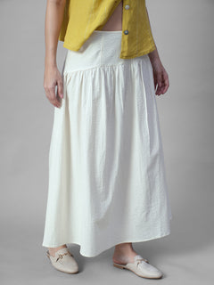 Women's Offwhite 100% Cotton Regular Fit Skirt