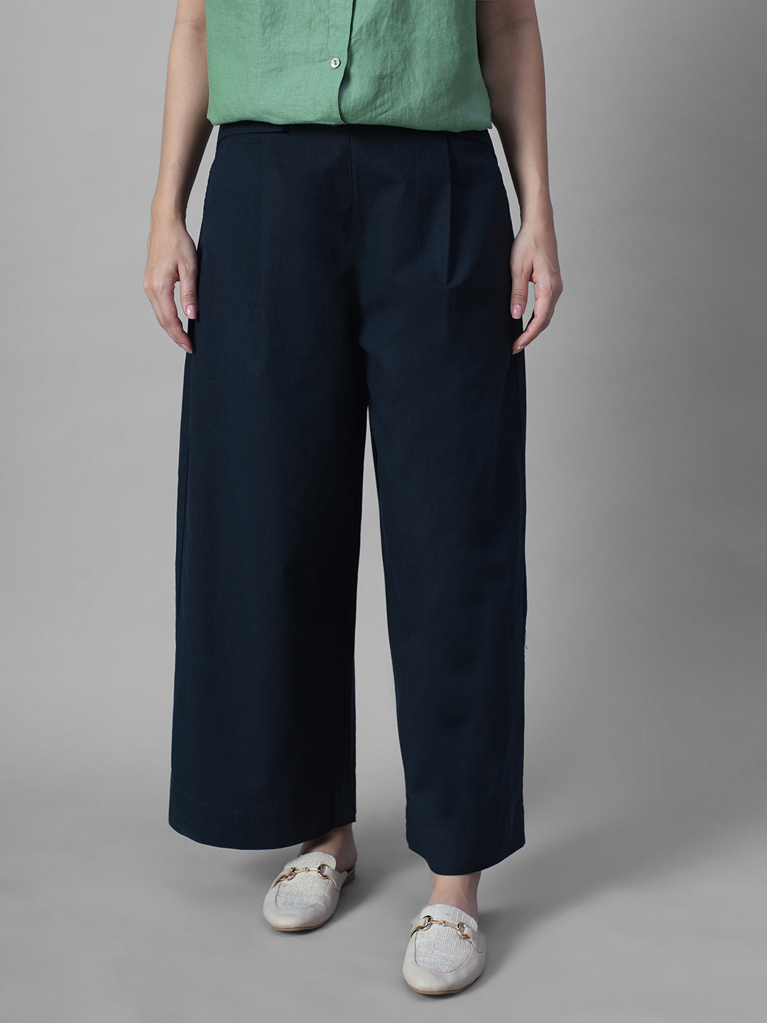 Women’s Cotton Linen Regular Fit Pant Navy | Cottonworld