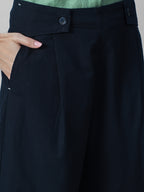 Women's Navy Cotton Linen Regular Fit Pant