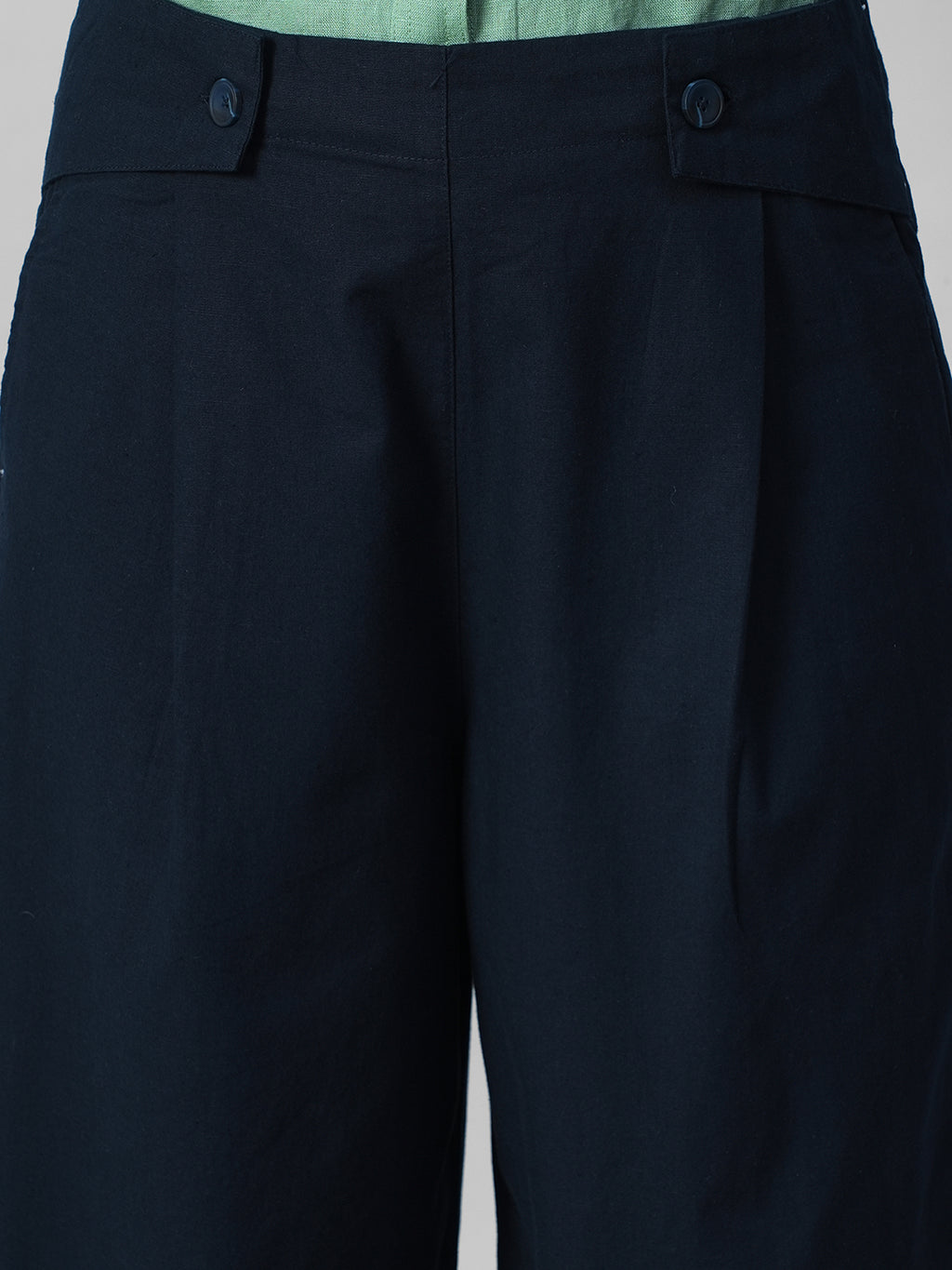Women's Navy Cotton Linen Regular Fit Pant