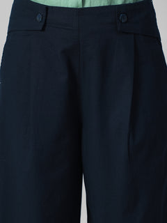 Women's Navy Cotton Linen Regular Fit Pant
