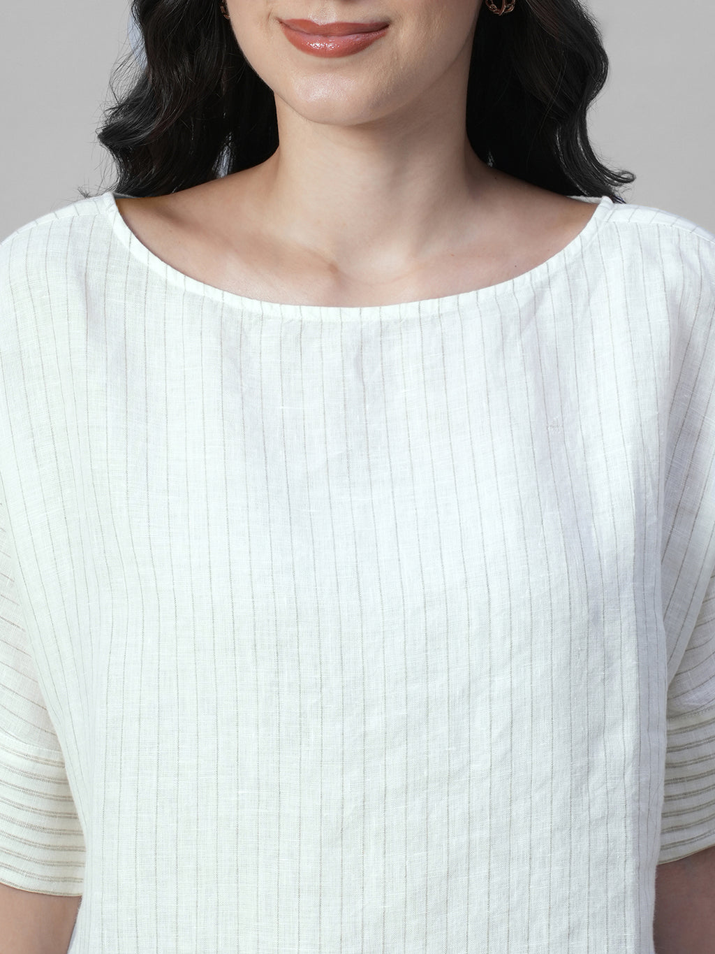 Women's Offwhite 100% Linen Boxy Fit Blouse