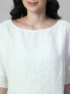 Women's Offwhite 100% Linen Boxy Fit Blouse