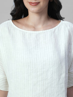 Women's Offwhite 100% Linen Boxy Fit Blouse