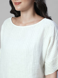 Women's Offwhite 100% Linen Boxy Fit Blouse