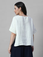 Women's Offwhite 100% Linen Boxy Fit Blouse