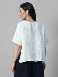 Women's Offwhite 100% Linen Boxy Fit Blouse