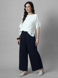 Women's Offwhite 100% Linen Boxy Fit Blouse