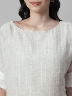 Women's Beige 100% Linen Boxy Fit Blouse