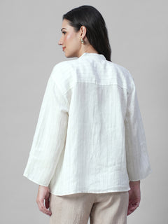 Women's Offwhite 100% Linen Boxy Fit Blouse