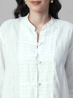 Women's Offwhite 100% Linen Boxy Fit Blouse