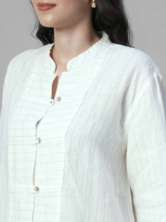 Women's Offwhite 100% Linen Boxy Fit Blouse