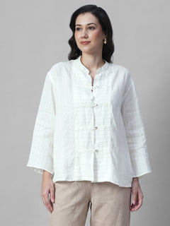 Women's Offwhite 100% Linen Boxy Fit Blouse