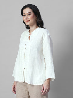 Women's Offwhite 100% Linen Boxy Fit Blouse