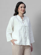 Women's Offwhite 100% Linen Boxy Fit Blouse