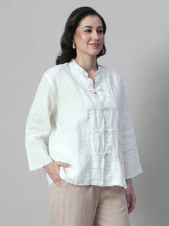 Women's Offwhite 100% Linen Boxy Fit Blouse