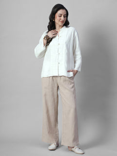 Women's Offwhite 100% Linen Boxy Fit Blouse