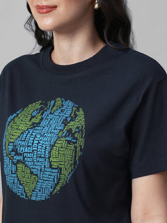Women's Navy 100% Organic Cotton Regular Fit Tshirt
