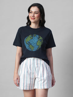 Women's Navy 100% Organic Cotton Regular Fit Tshirt