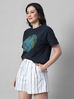 Women's Navy 100% Organic Cotton Regular Fit Tshirt