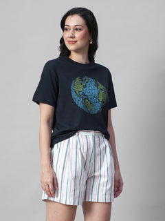 Women's Navy 100% Organic Cotton Regular Fit Tshirt