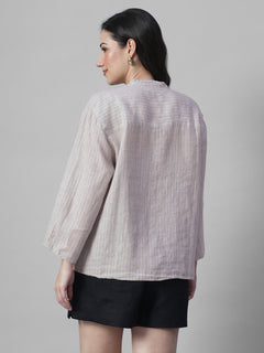 Women's Beige 100% Linen Boxy Fit Blouse