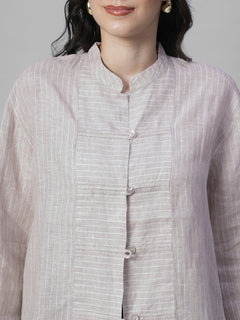 Women's Beige 100% Linen Boxy Fit Blouse