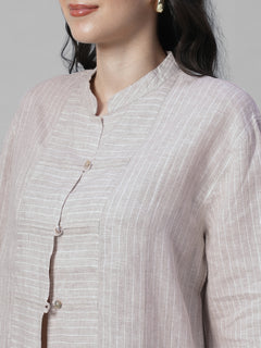 Women's Beige 100% Linen Boxy Fit Blouse