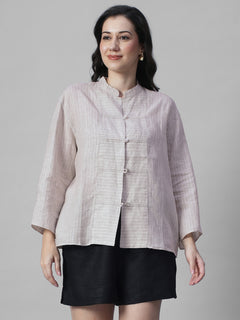 Women's Beige 100% Linen Boxy Fit Blouse