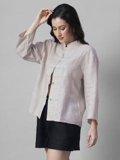Women's Beige 100% Linen Boxy Fit Blouse