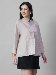 Women's Beige 100% Linen Boxy Fit Blouse