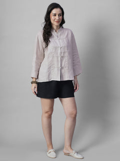 Women's Beige 100% Linen Boxy Fit Blouse