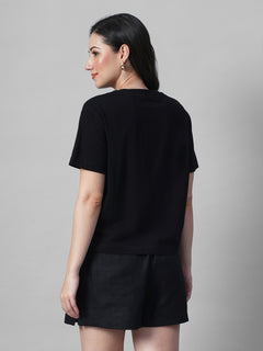Women's Black 100% Organic Cotton Regular Fit Tshirt