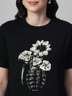 Women's Black 100% Organic Cotton Regular Fit Tshirt