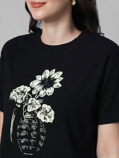 Women's Black 100% Organic Cotton Regular Fit Tshirt