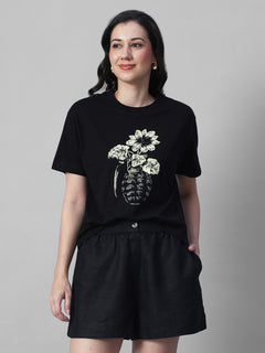 Women's Black 100% Organic Cotton Regular Fit Tshirt