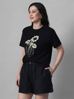Women's Black 100% Organic Cotton Regular Fit Tshirt