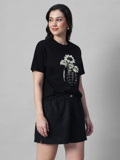 Women's Black 100% Organic Cotton Regular Fit Tshirt