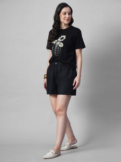 Women's Black 100% Organic Cotton Regular Fit Tshirt